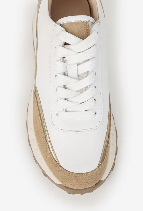 Pantofi dama albi cu taupe din piele picture - 6