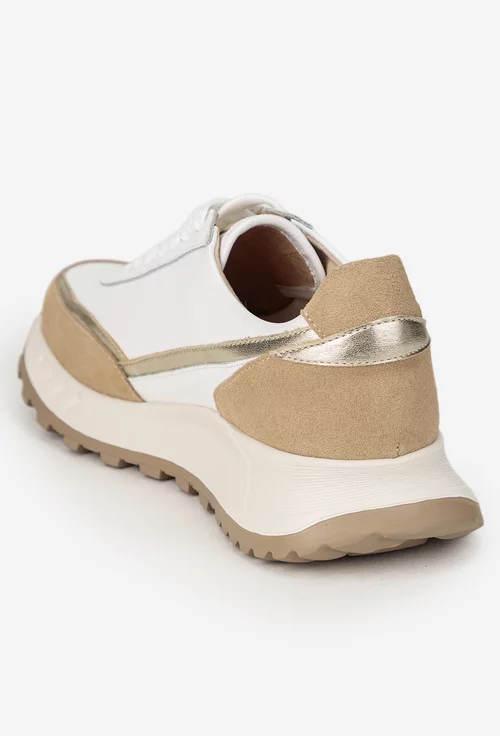 Pantofi dama albi cu taupe din piele picture - 3