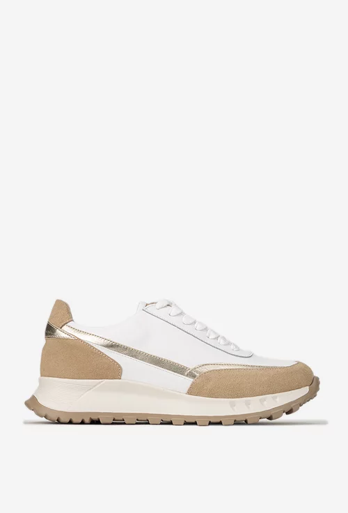 Pantofi dama albi cu taupe din piele picture - 2