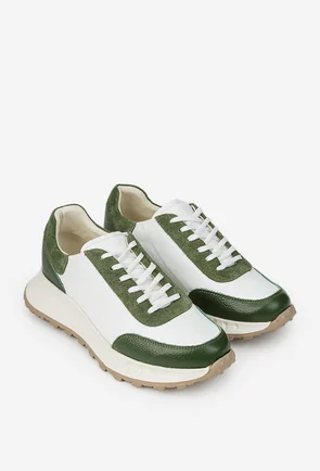 Pantofi dama albi cu verde din piele
