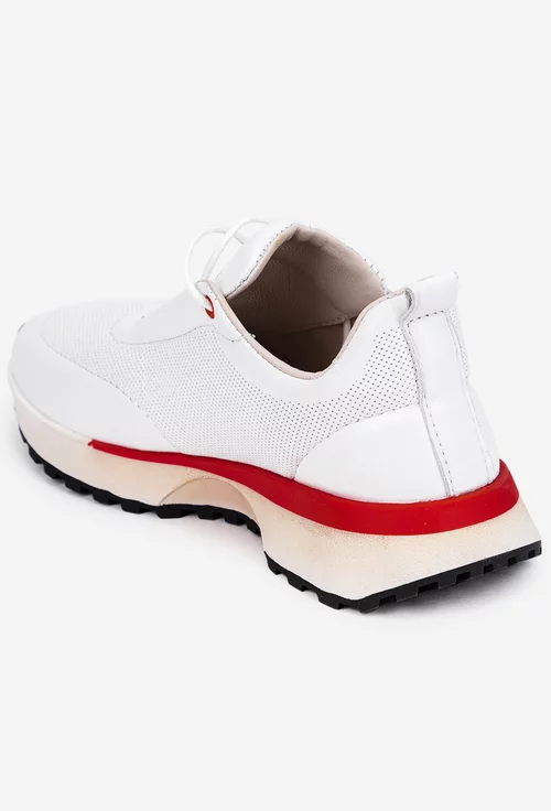 Pantofi dama albi din piele cu aspect perforat
