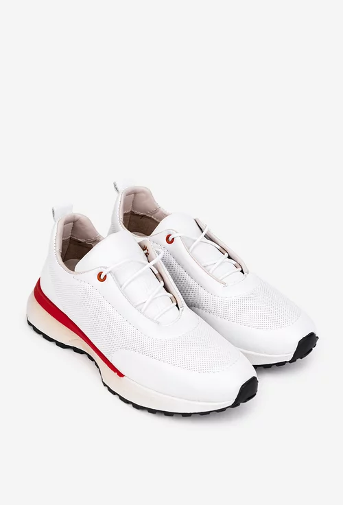Pantofi dama albi din piele cu aspect perforat