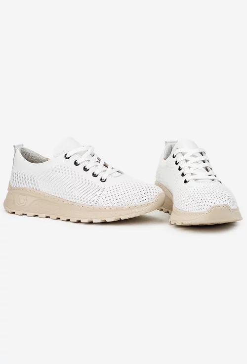 Pantofi dama albi din piele cu aspect perforat