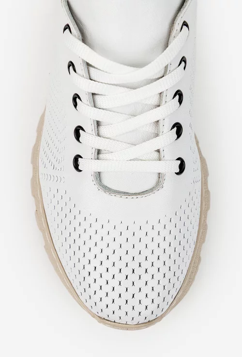 Pantofi dama albi din piele cu aspect perforat