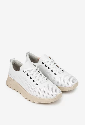 Pantofi dama albi din piele cu aspect perforat