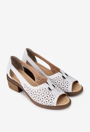 Pantofi dama albi din piele cu decupaje