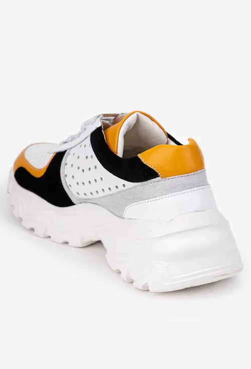 Pantofi dama albi din piele cu detalii colorate