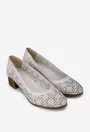 Pantofi dama albi din piele cu model floral si perforatii