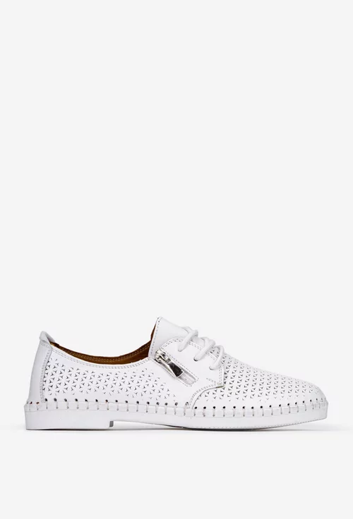 Pantofi dama albi din piele cu model perforat