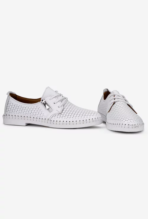 Pantofi dama albi din piele cu model perforat