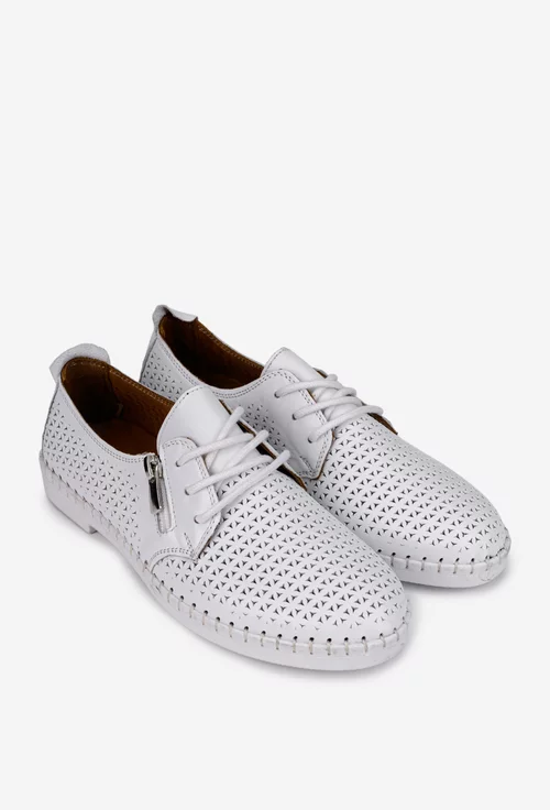 Pantofi dama albi din piele cu model perforat
