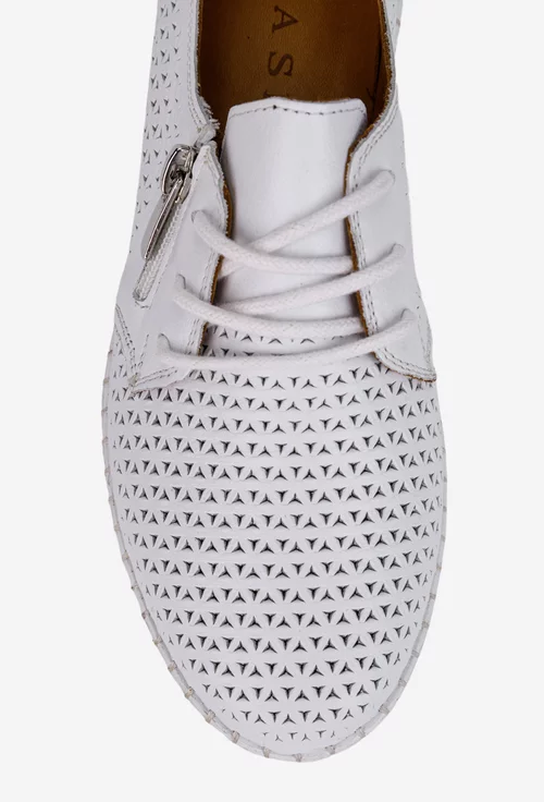 Pantofi dama albi din piele cu model perforat
