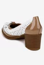 Pantofi dama albi din piele cu model perforat si toc