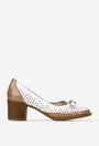 Pantofi dama albi din piele cu model perforat si toc