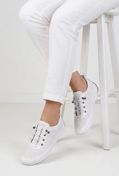 Pantofi dama albi din piele cu perforatii