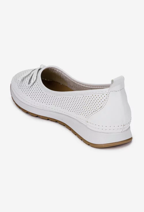 Pantofi dama albi din piele cu perforatii fine