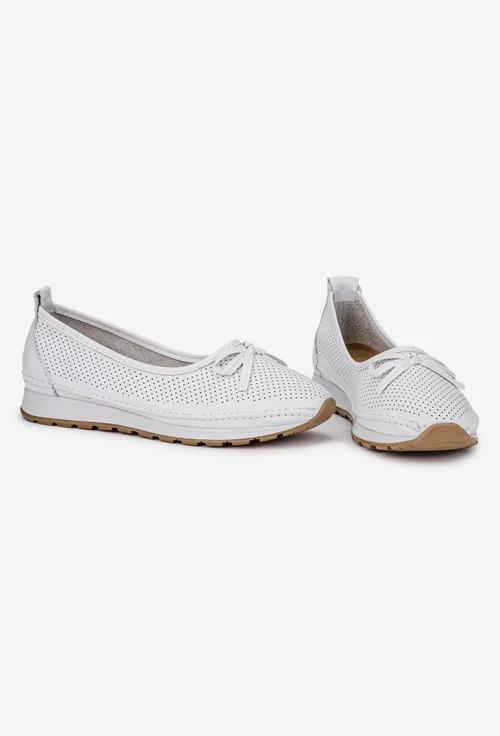 Pantofi dama albi din piele cu perforatii fine
