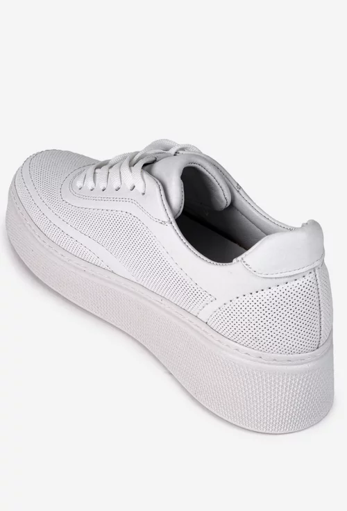 Pantofi dama albi din piele cu siret