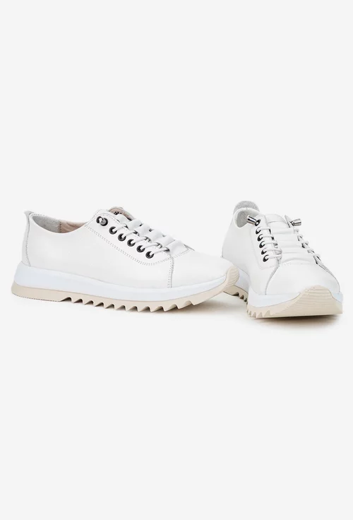 Pantofi dama albi din piele cu siret elastic