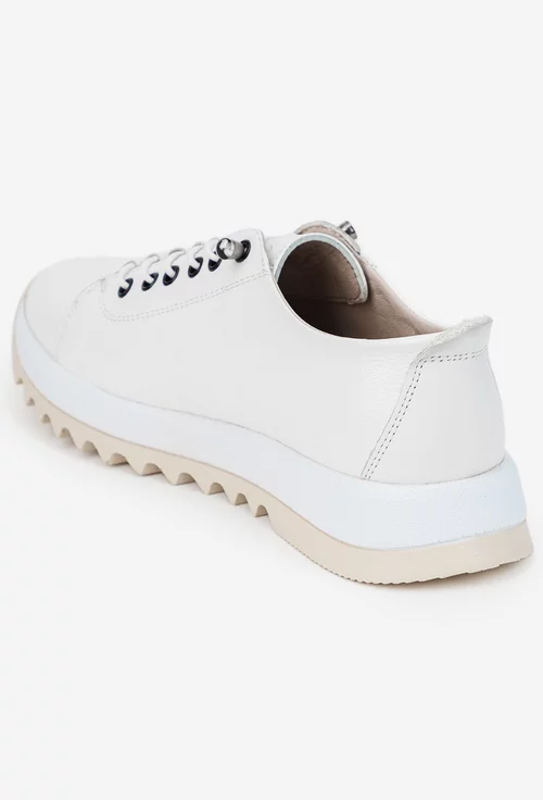 Pantofi dama albi din piele cu siret elastic