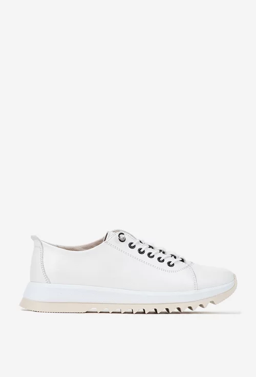 Pantofi dama albi din piele cu siret elastic