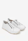 Pantofi dama albi din piele cu siret elastic