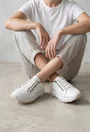 Pantofi dama albi din piele cu siret elastic