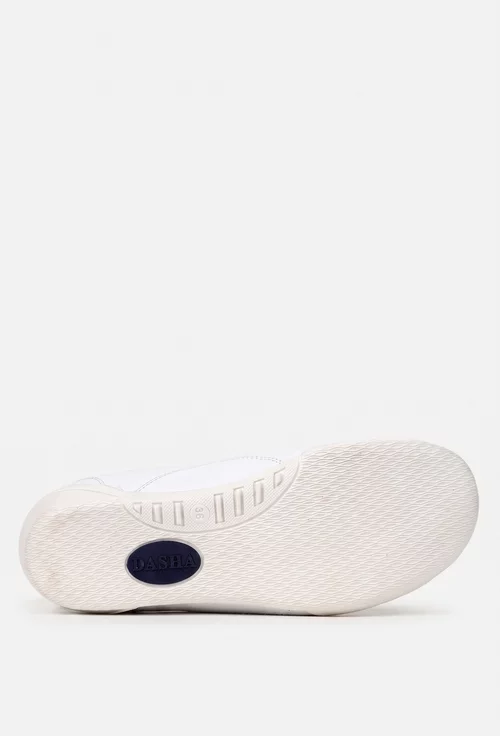 Pantofi dama albi din piele cu siret elastic
