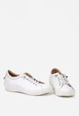 Pantofi dama albi din piele cu siret elastic