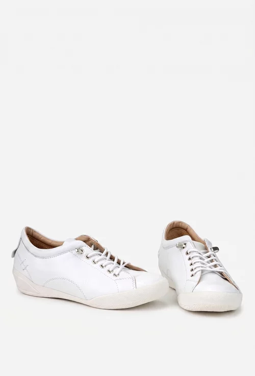 Pantofi dama albi din piele cu siret elastic
