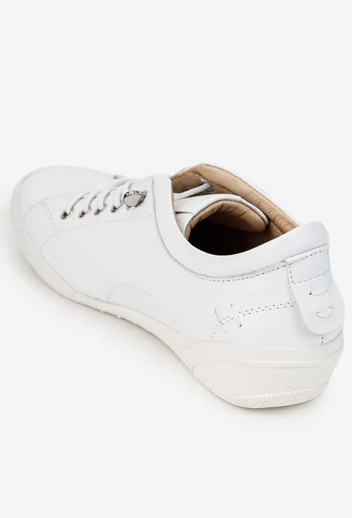 Pantofi dama albi din piele cu siret elastic