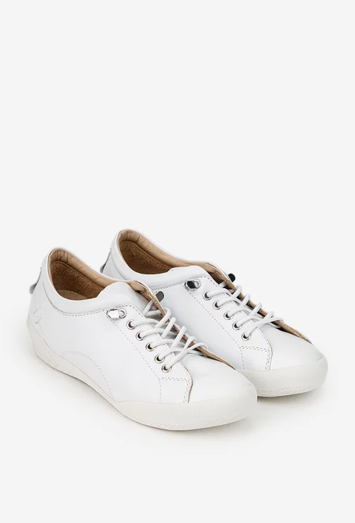 Pantofi dama albi din piele cu siret elastic