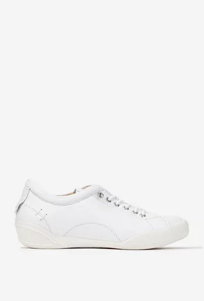 Pantofi dama albi din piele cu siret elastic