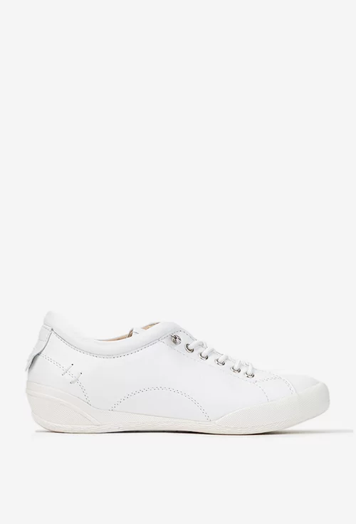 Pantofi dama albi din piele cu siret elastic