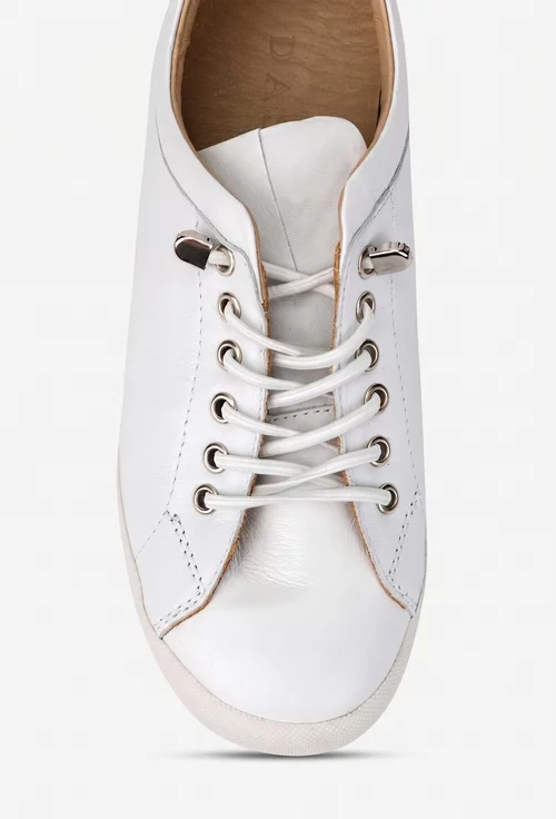 Pantofi dama albi din piele cu siret elastic