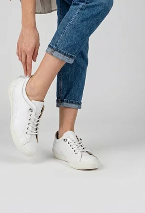 Pantofi dama albi din piele cu siret elastic