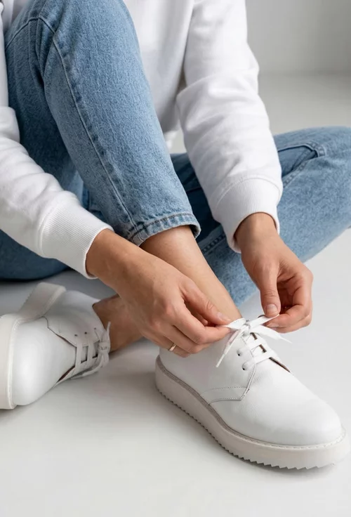 Pantofi dama albi din piele naturala