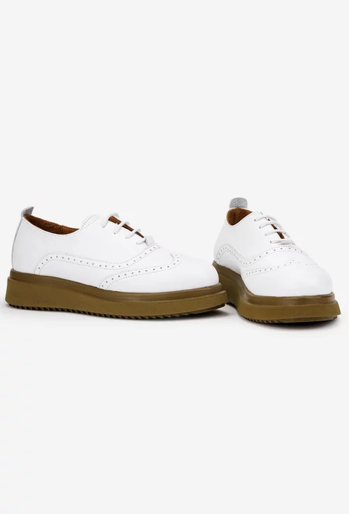 Pantofi dama albi din piele naturala cu aspect perforat