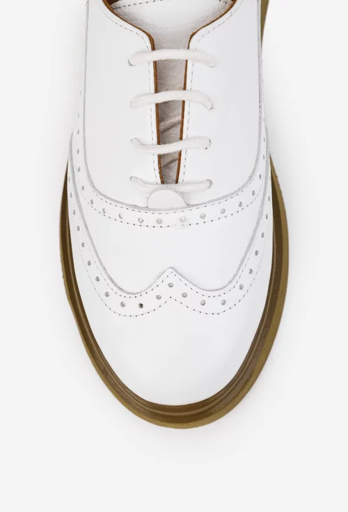 Pantofi dama albi din piele naturala cu aspect perforat