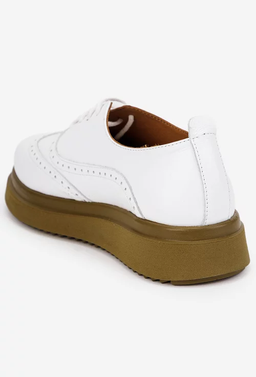 Pantofi dama albi din piele naturala cu aspect perforat