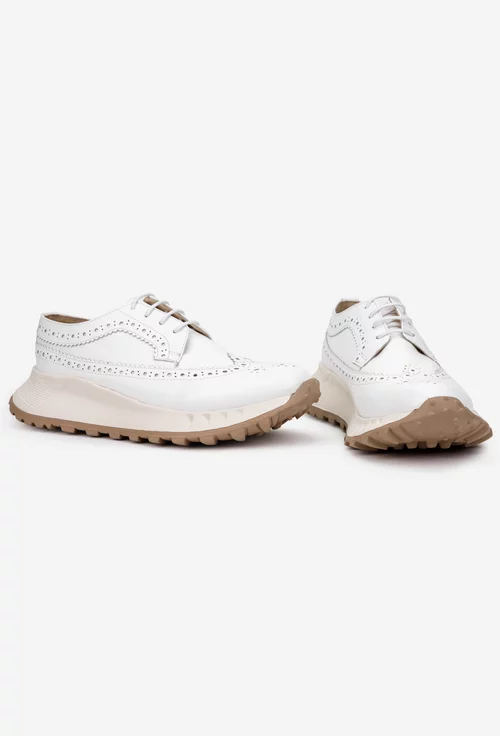 Pantofi dama albi din piele naturala cu aspect perforat