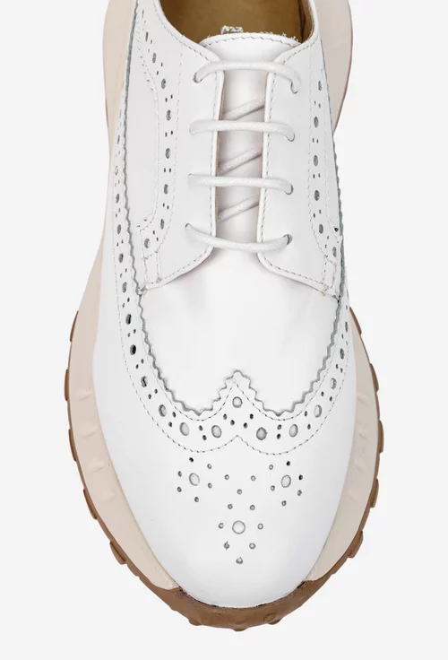 Pantofi dama albi din piele naturala cu aspect perforat