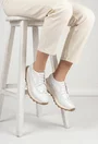 Pantofi dama albi din piele naturala cu aspect perforat