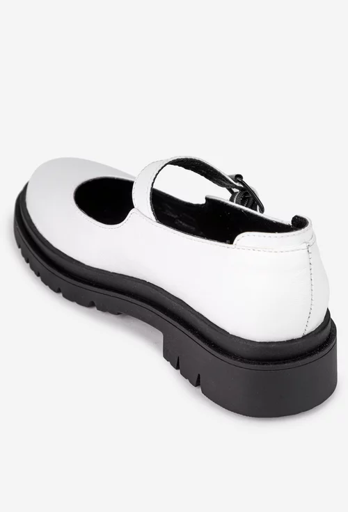 Pantofi dama albi din piele naturala cu bareta
