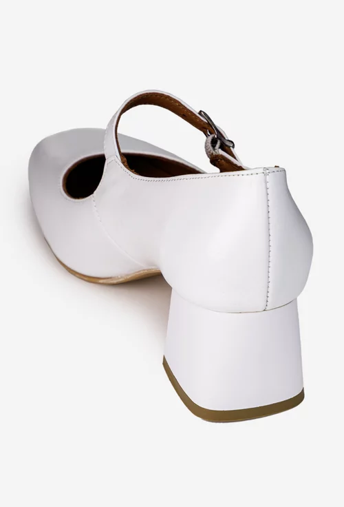 Pantofi dama albi din piele naturala cu bareta