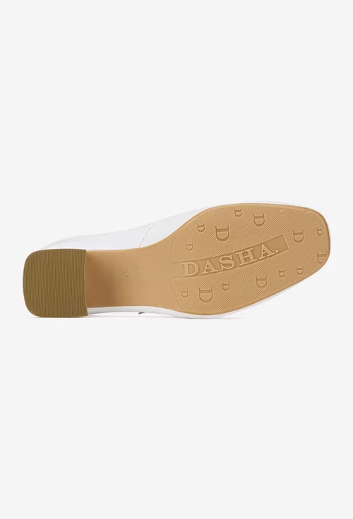 Pantofi dama albi din piele naturala cu bareta