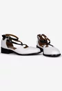 Pantofi dama albi din piele naturala cu barete negre