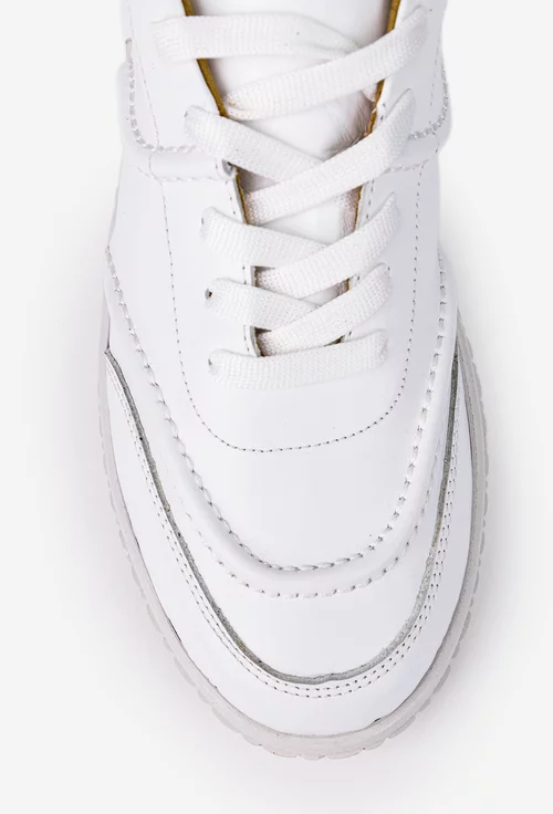Pantofi dama albi din piele naturala cu cusaturi decorative