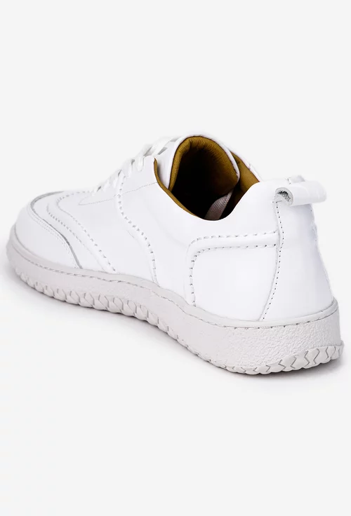 Pantofi dama albi din piele naturala cu cusaturi decorative