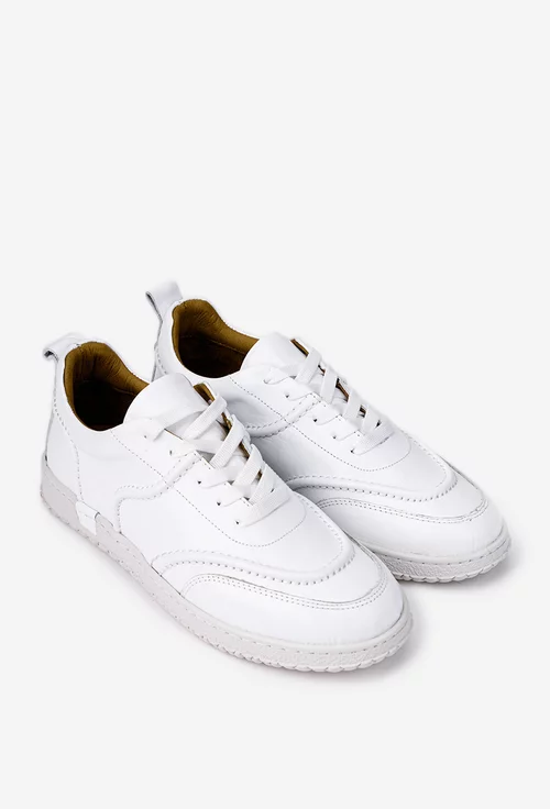Pantofi dama albi din piele naturala cu cusaturi decorative